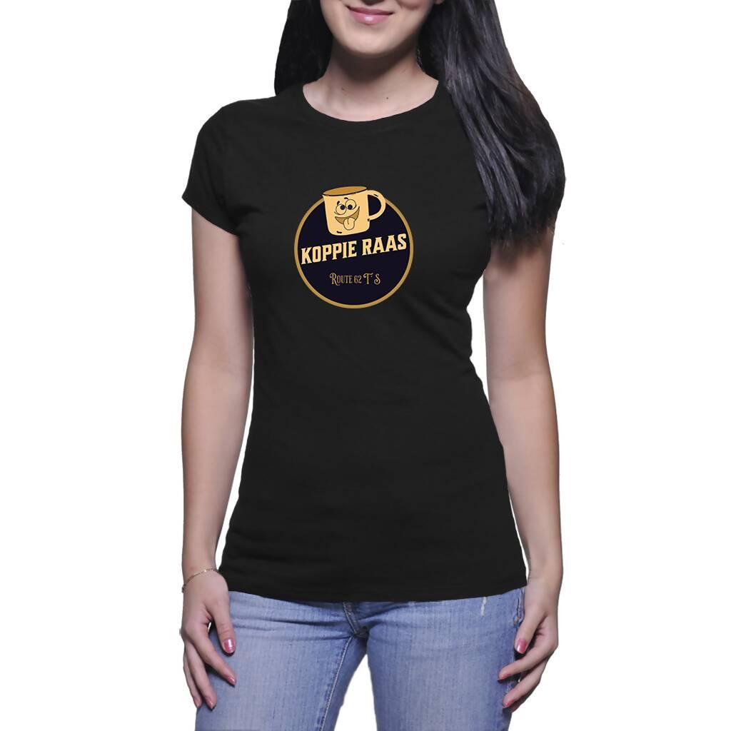 Koppie Raas on Ladies Black T Shirt