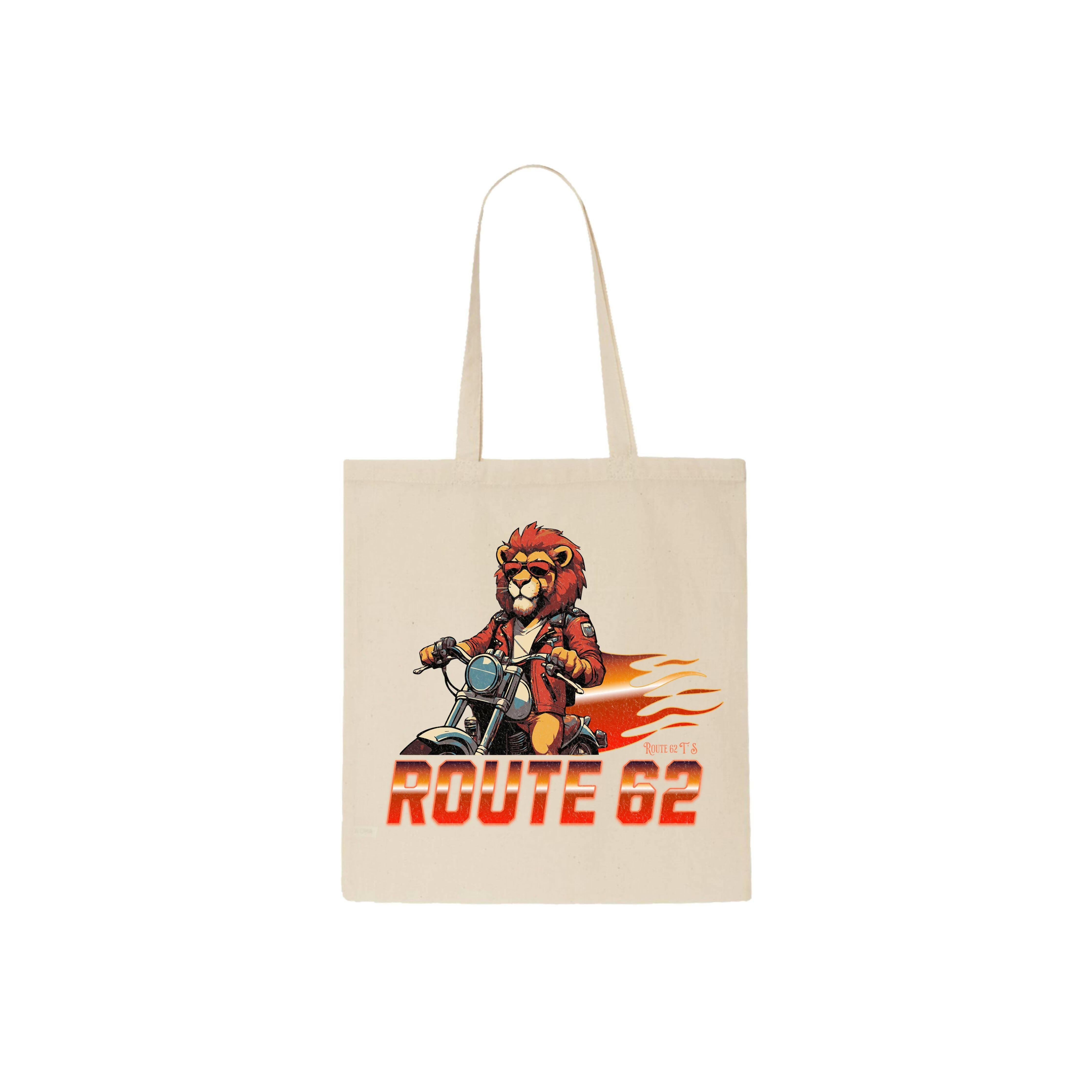 R 62 Lion Biker - Natural Tote Bag ( Route 62 T'S )