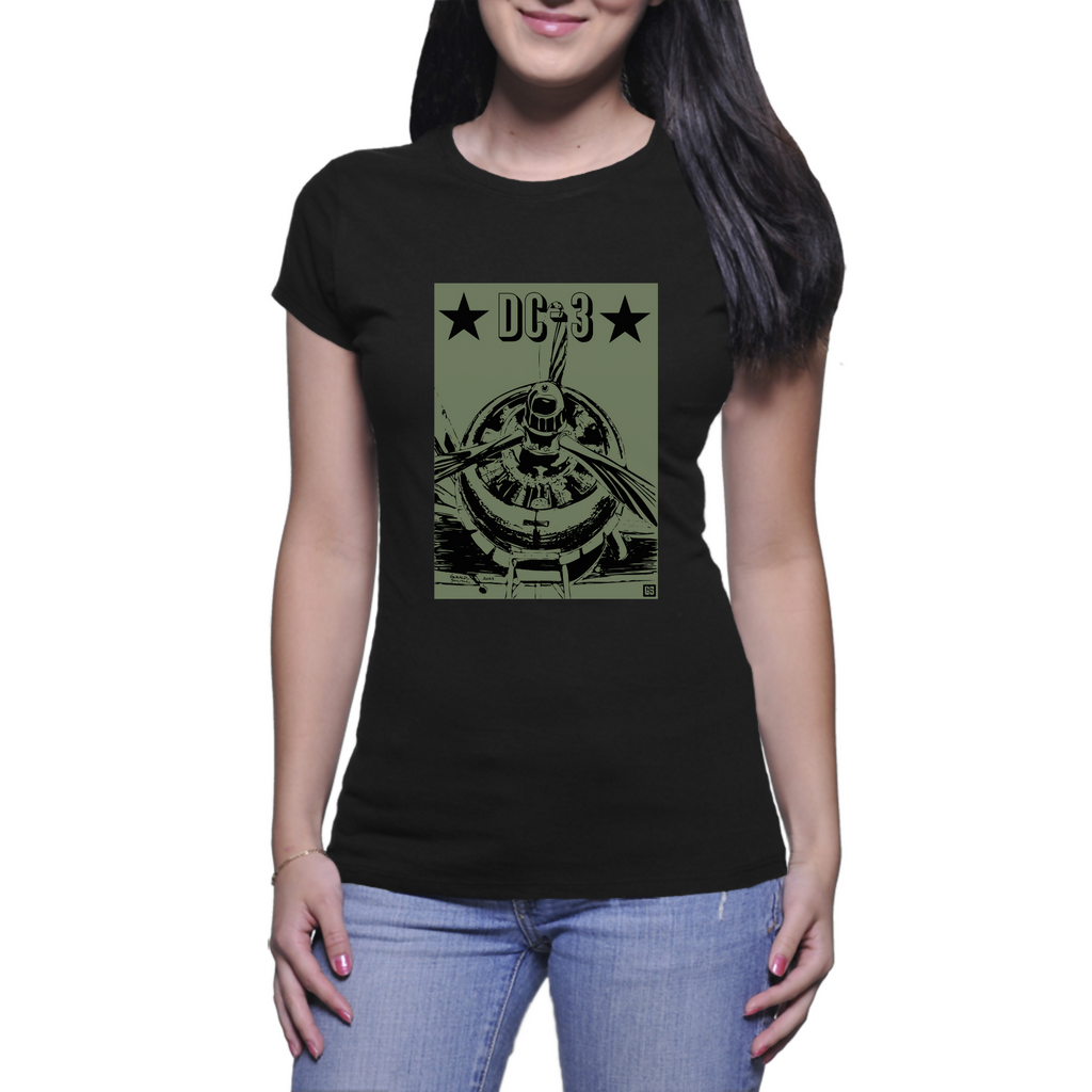 DC-3 Dakota Army Green - Ladies Cotton T-Shirt 1 (Gerald SmithArt)