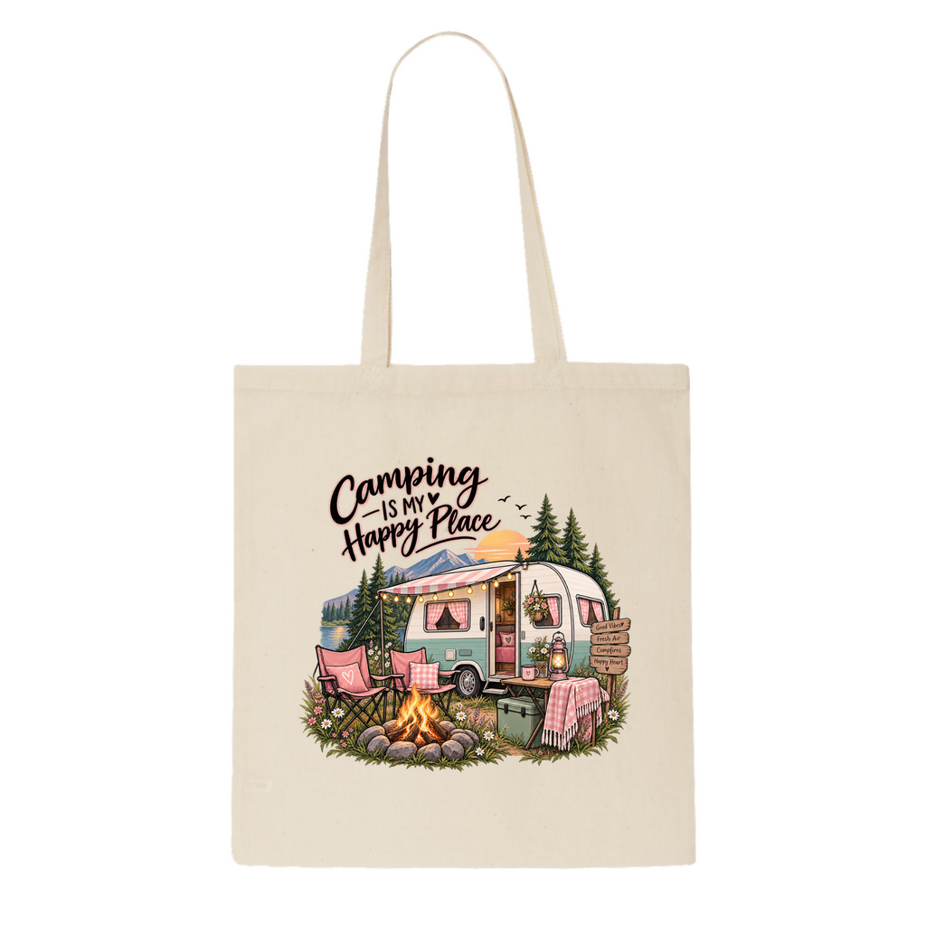 Camping Is My Happy Place - Cotton Canvas tote bag (Dust & Bloom)