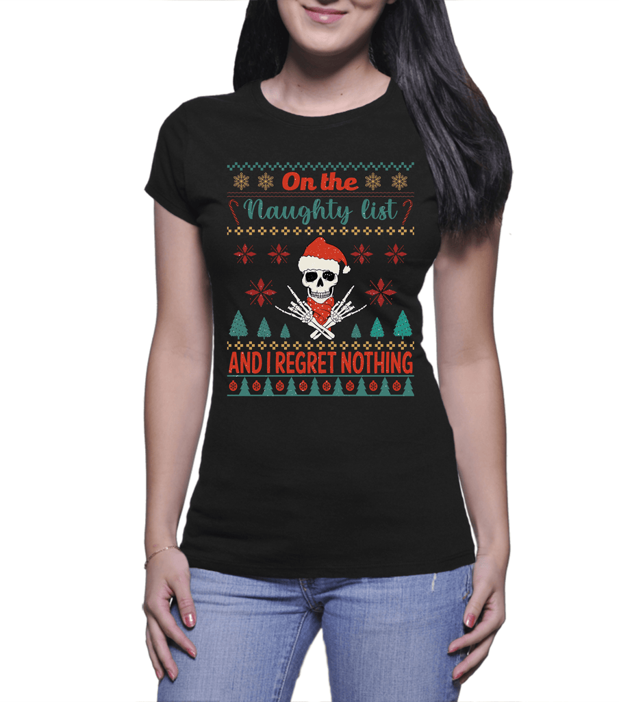 Naughty Christmas T-shirts | Naughty No Regrets (Ladies)