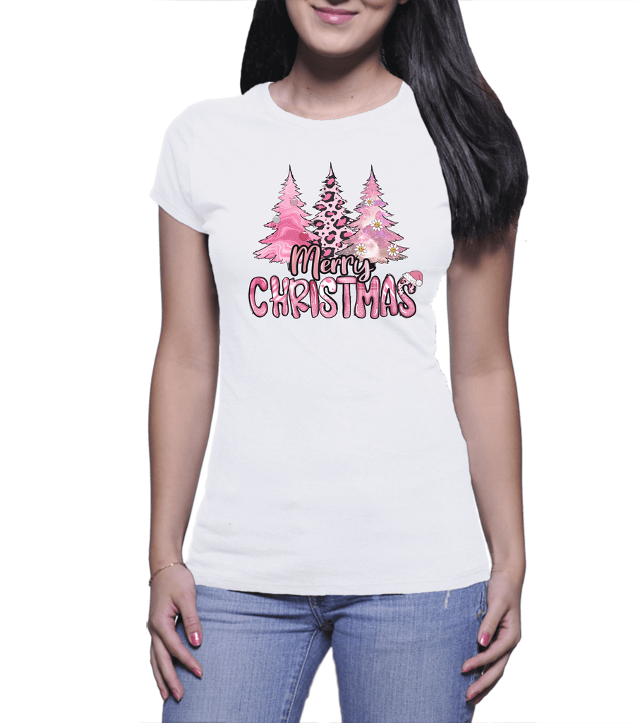 Merry Christmas T-shirts | Pink Tree Christmas (Ladies)