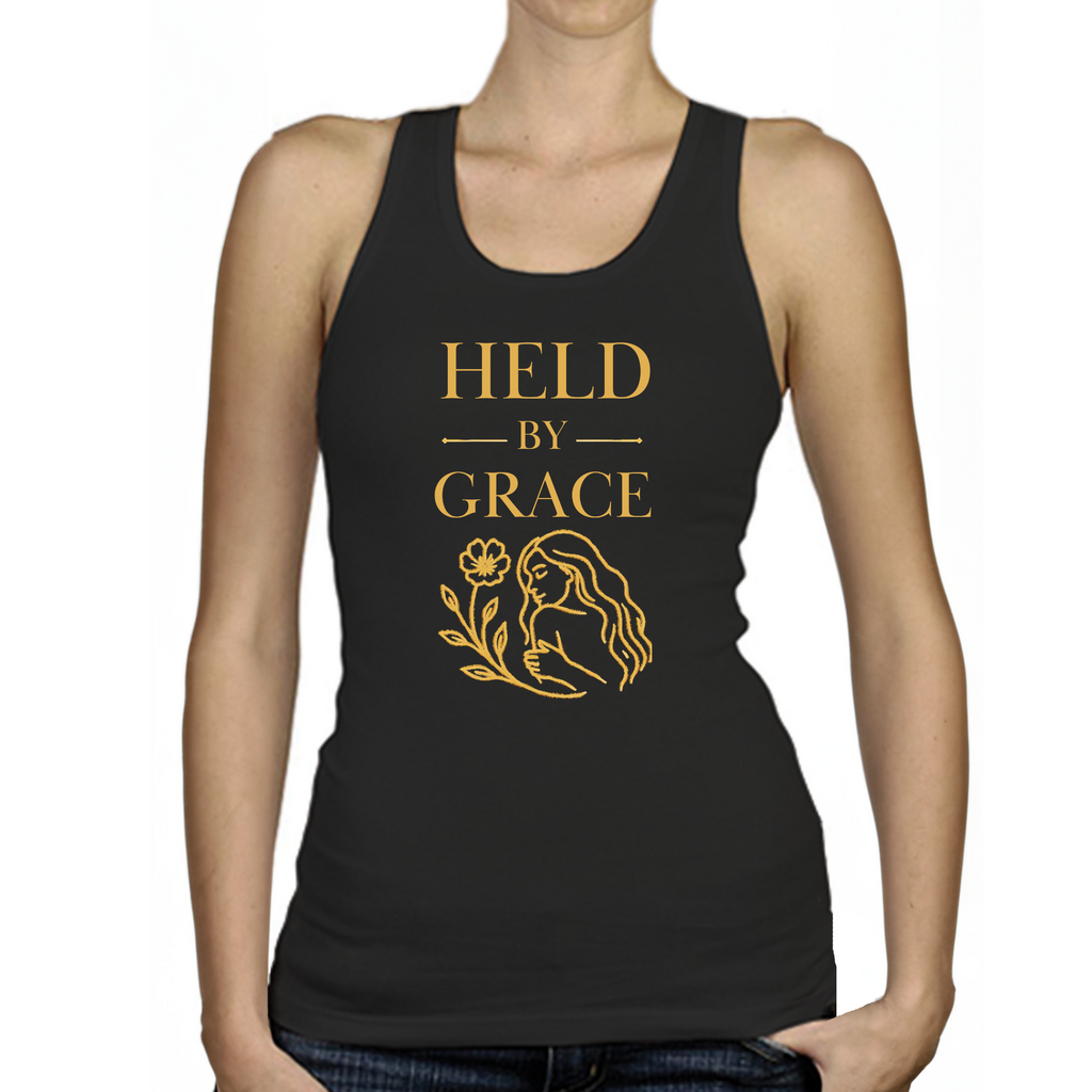 Held by Grace - Ladies Racerback Tank (Rooted in Purpose)