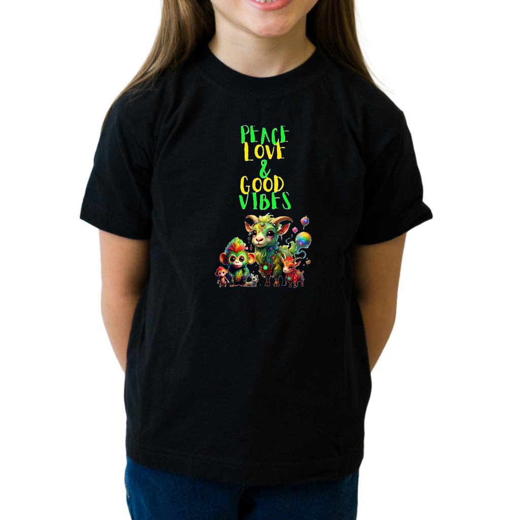 Peace Love & Good Vibes 1 - Unisex Kids T-Shirt (ArtzyAi)
