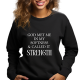 God met me in my softness - Unisex Sweatshirt (Rooted in Purpose)
