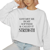 God met me in my softness - Unisex Sweatshirt (Rooted in Purpose)
