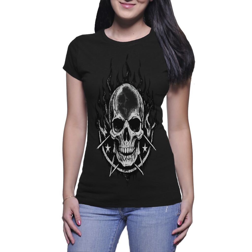 Flaming skull Ladies T-shirt - (Riotwear S.A)