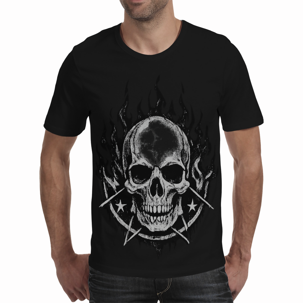 flaming skull white Mens T-shirt - (Riotwear S.A)