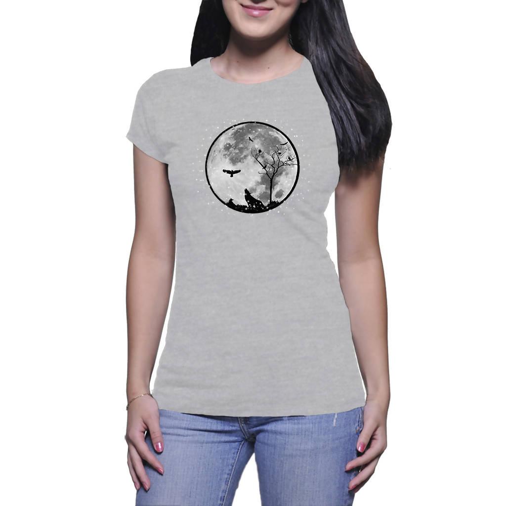 Wolf, Raven and Moon - Ladies T-shirt (Everbloom)