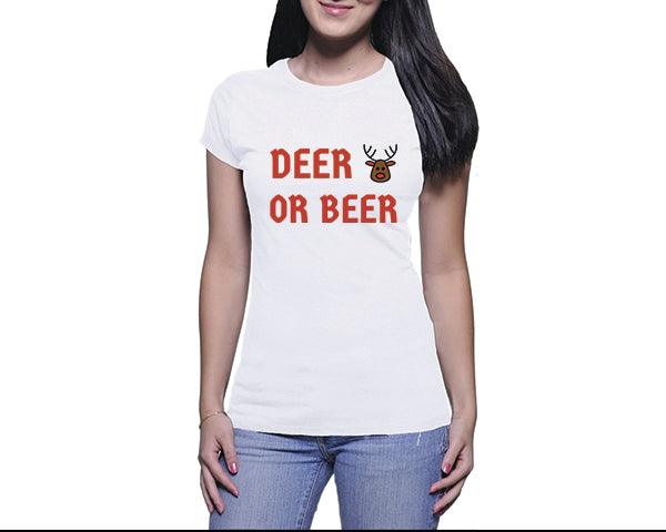 Funny Christmas Tshirts | Deer or Beer (Ladies)